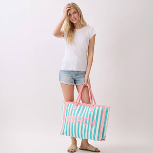 Beach Frayed Summer Tote Bag - Teal