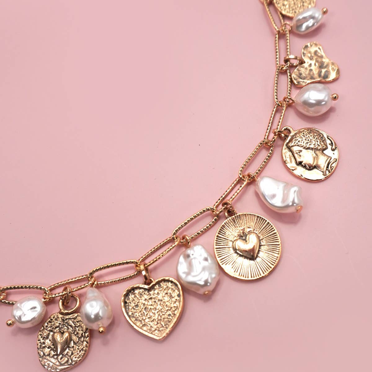 Heart To Heart Worn Gold Charm Necklace