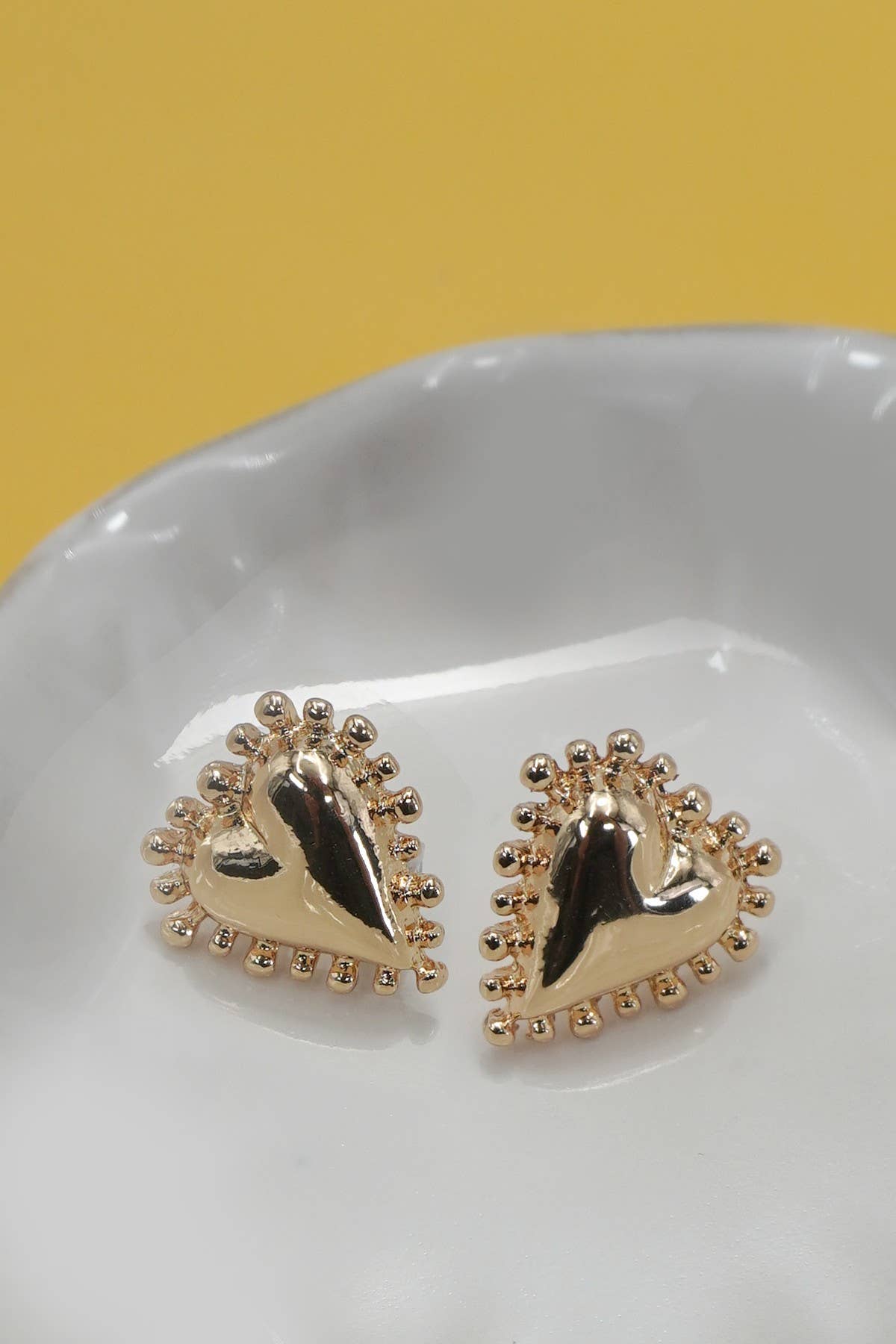 Spike Edge Gold Heart Earrings