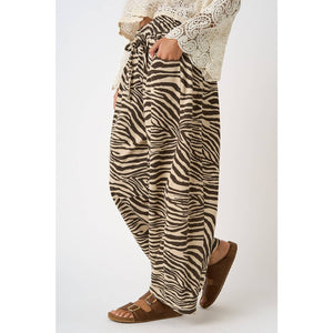 Zena Zebra Print Barrel Leg Bottoms