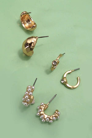 Trio Pearl Huggie Hoop Earrings