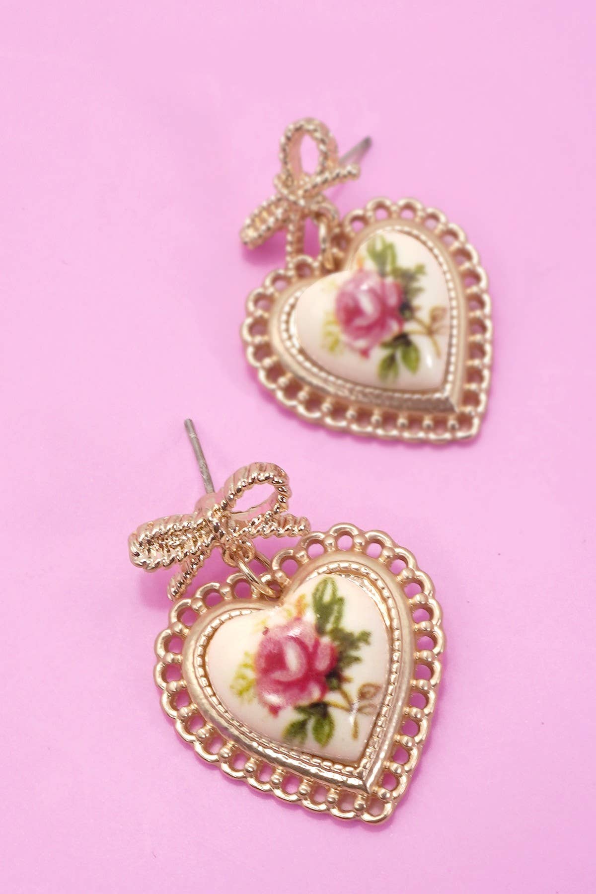 Rose Ceramic Bow Drop Earrings