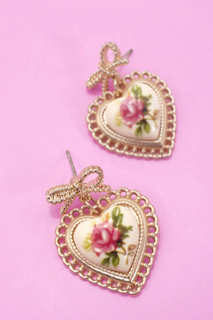 Rose Ceramic Bow Drop Earrings