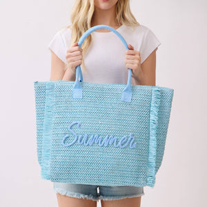 Summer Woven Straw Fringe Tote Bag