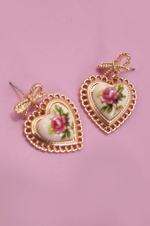 Rose Ceramic Bow Drop Earrings