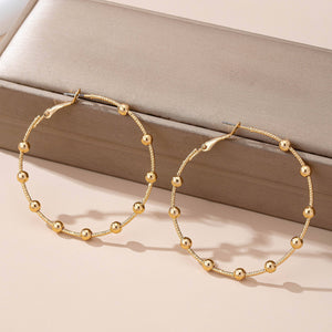 Classic Gold Ball Beaded Station Hoop Earrings