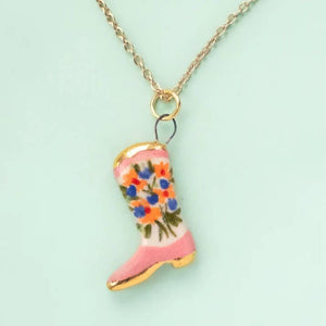 Put Your Flowers In My Boots Ceramic Necklace