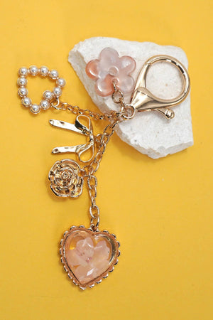 Pressed Flower Bow Pearl Heart Charms