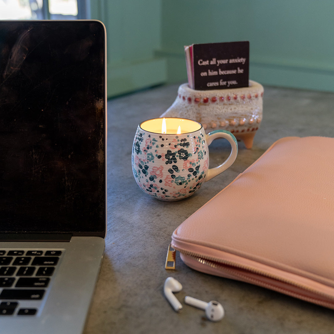 Sweet Grace Candle Mug - Navy Floral