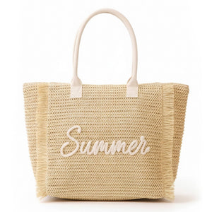 Summer Woven Straw Fringe Tote Bag