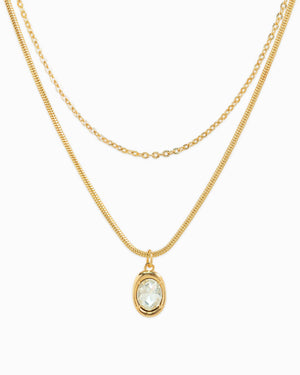 Layered Glass Stone Oval Necklace - Gold