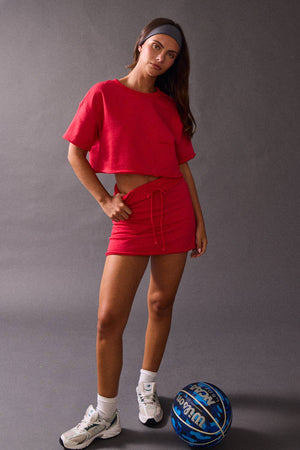 Nora Cropped Pocket Sweater Tee - Red