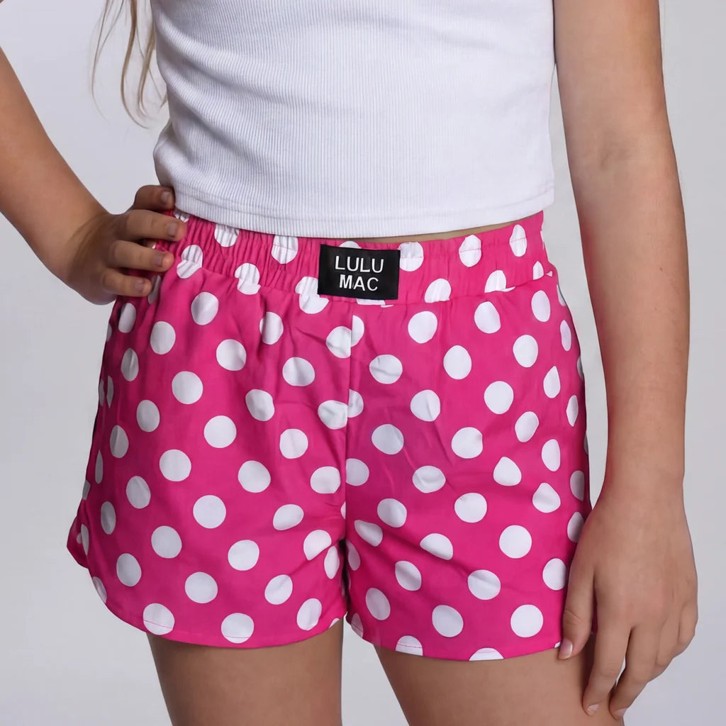 LuluMac Youth Boxer Shorts - Hot Pink Polka Dots