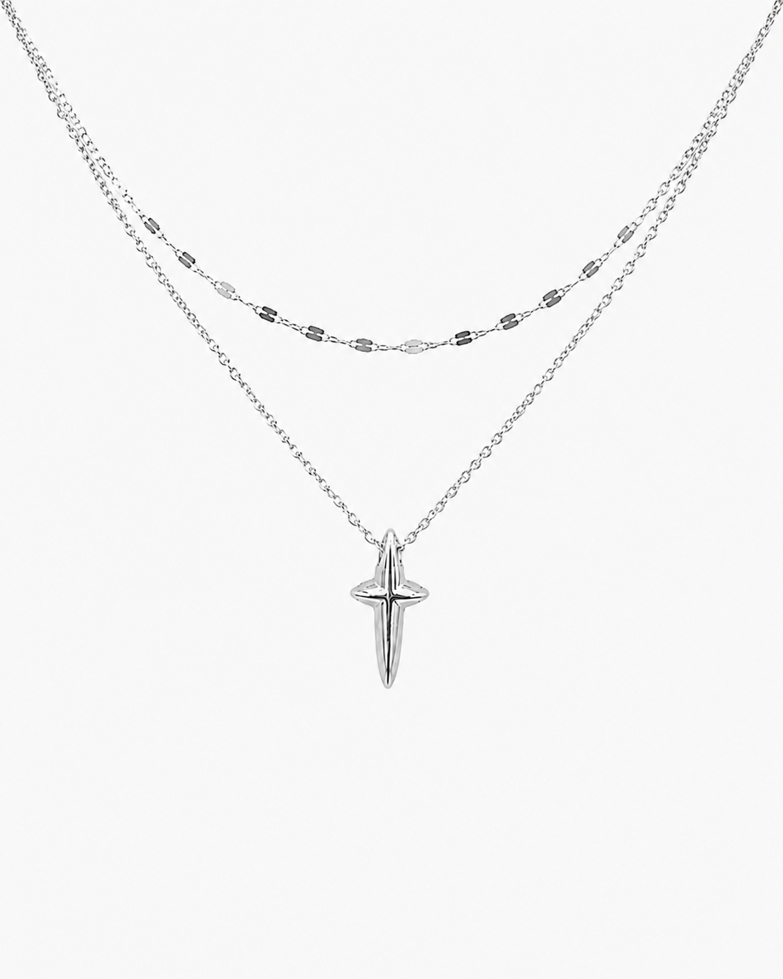 Layered Cross Pendant Necklace - Silver