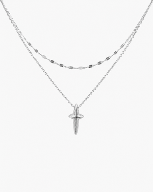 Layered Cross Pendant Necklace - Silver