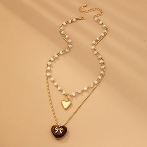 MULTI LAYER DOUBLE HEART CHARM NECKLACE