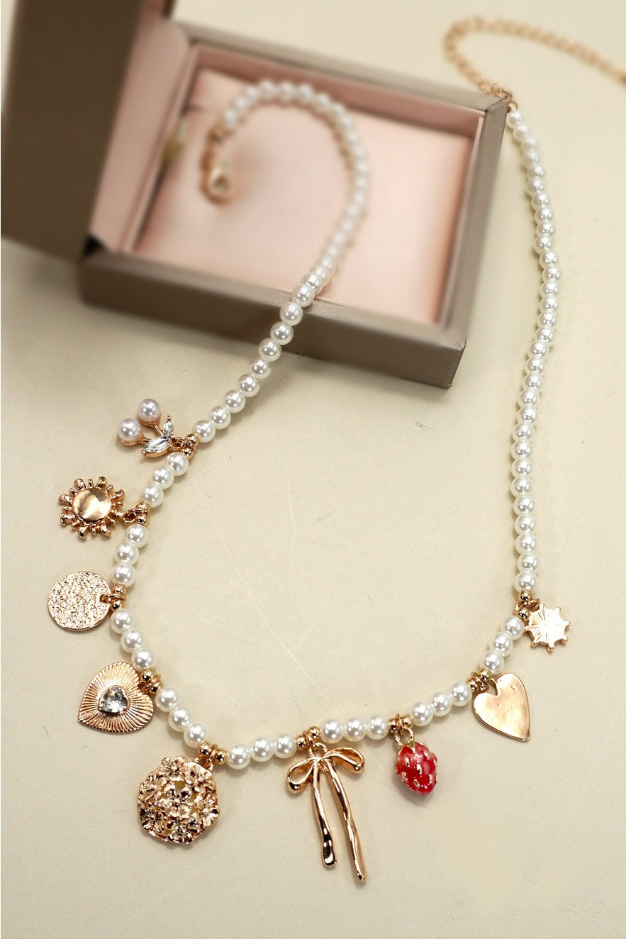 Strawberry Pearl Charm Necklace