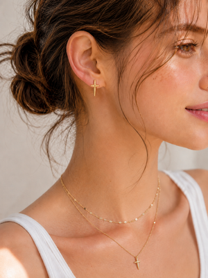 Layered Cross Pendant Necklace - Gold