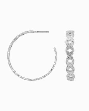 Western Patterned Hoop Earrings - Silver
