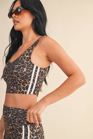 Clarissa Leopard Print Crop Tank with Side Stripe