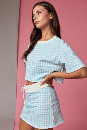 Jeni Gingham Mini Skort - Blue