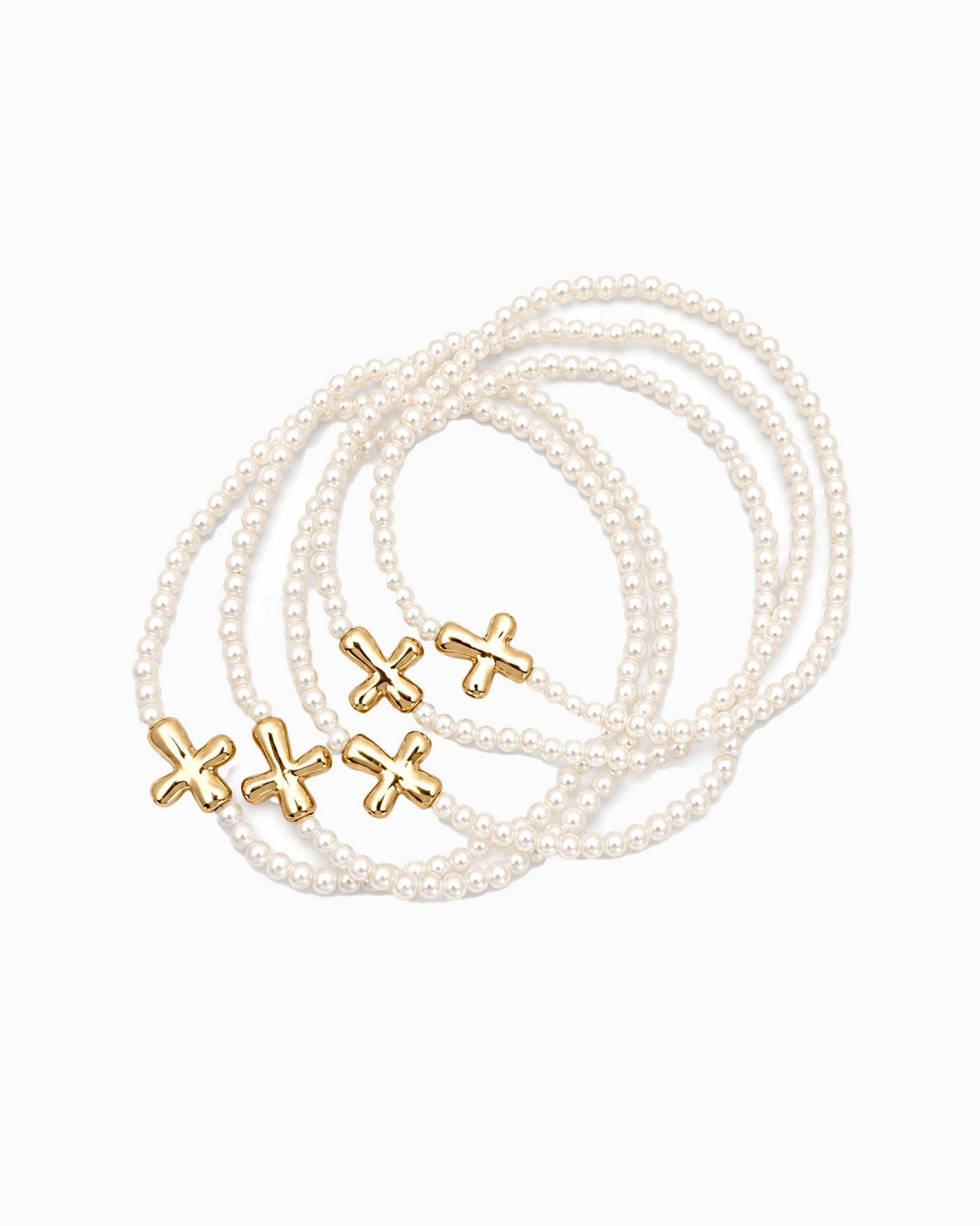 5-Piece Cross & Pearl Stretch Bracelet Set