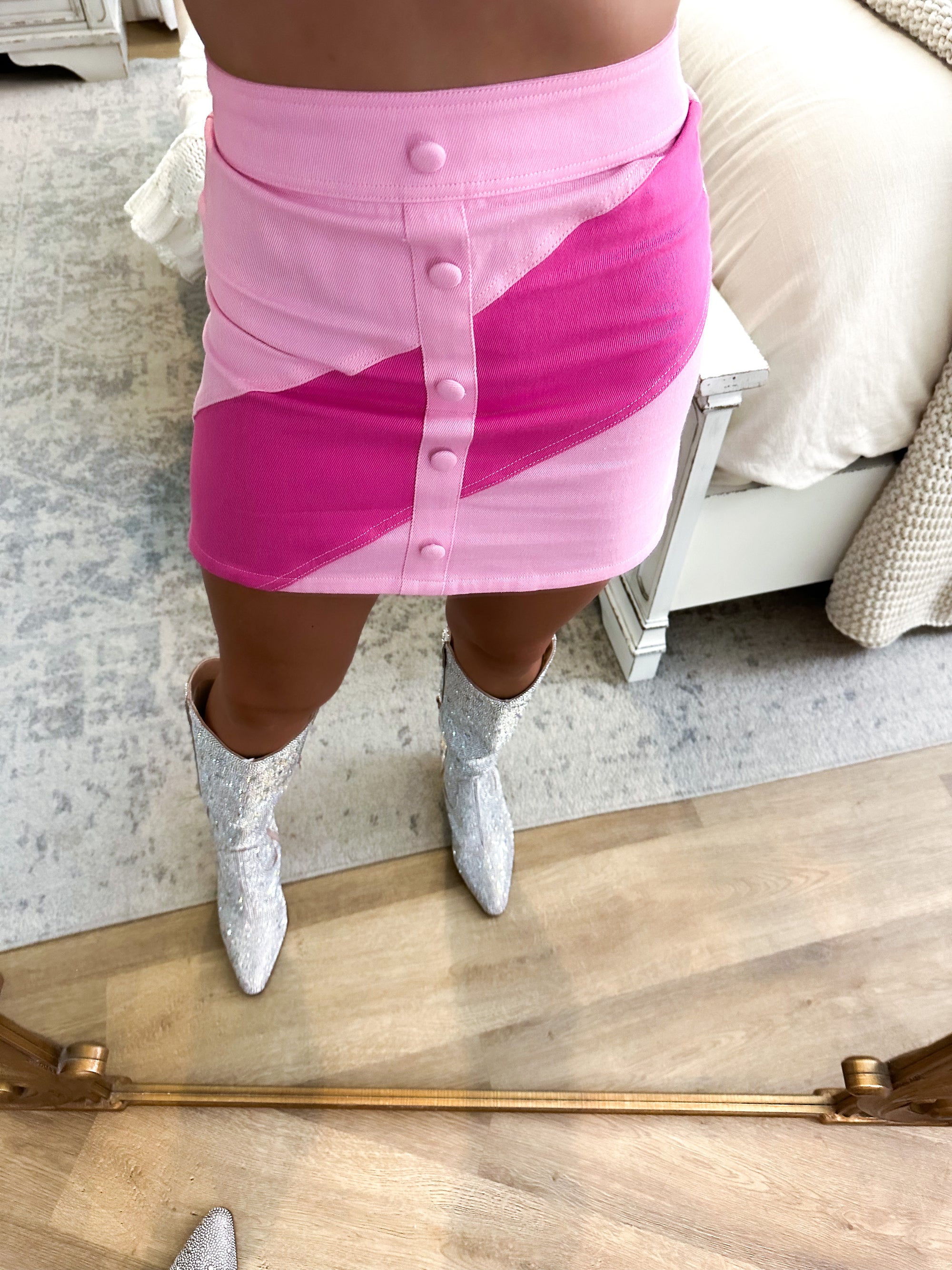 Malibu Barbie Color Block Button Skirt