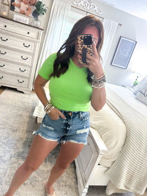 Falling For You Cropped Tee - Lime