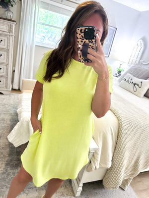 Must Be Fate Round Neck Dress - Lime