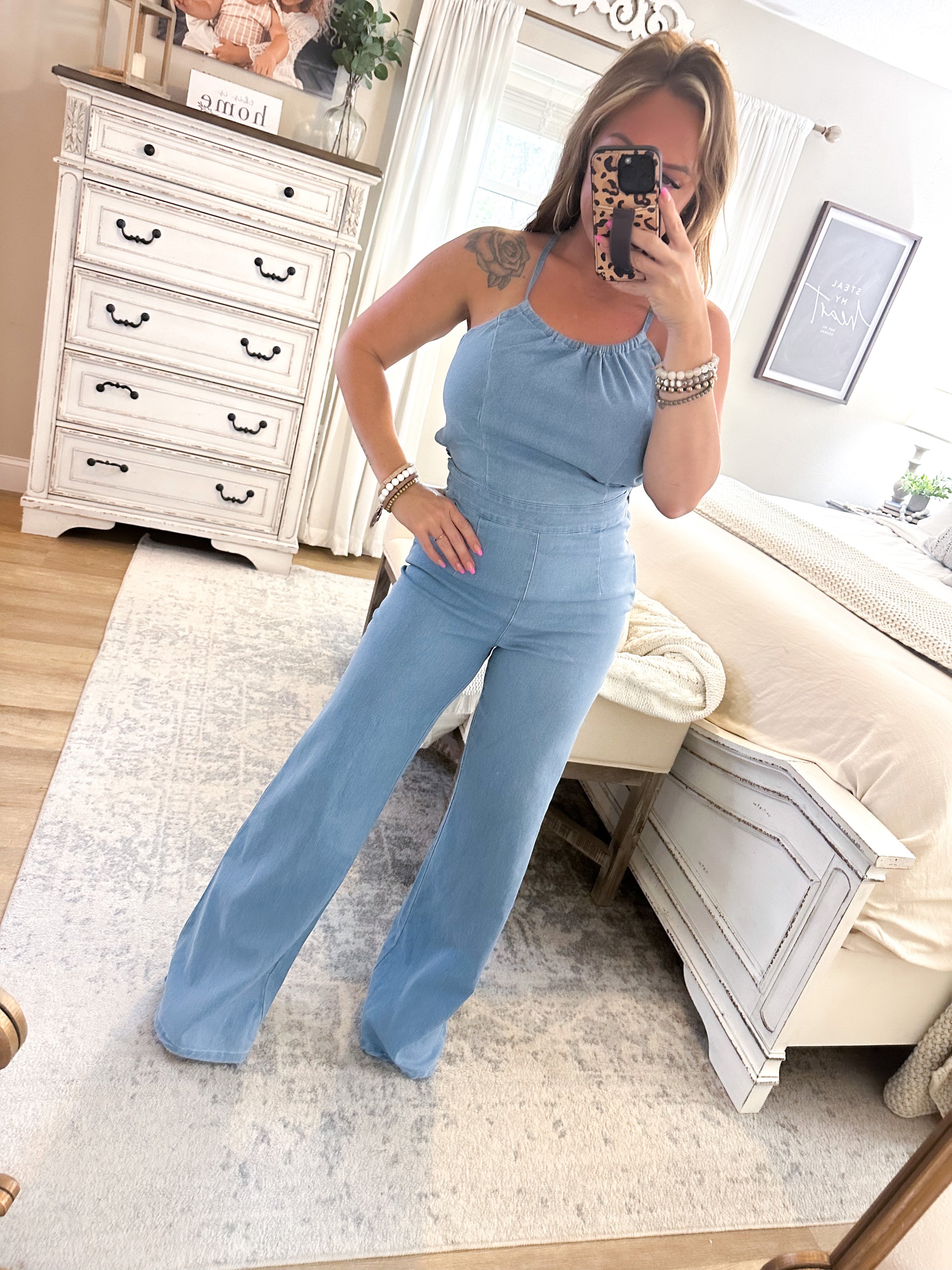 Blooming Love Washed Denim Jumpsuit