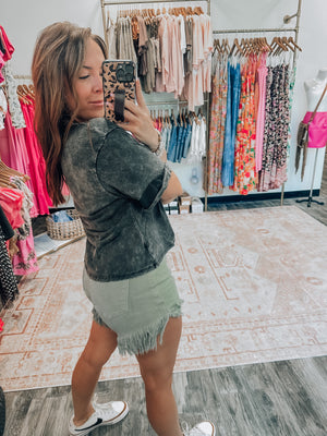Give It a Guess Olive Distressed Shorts