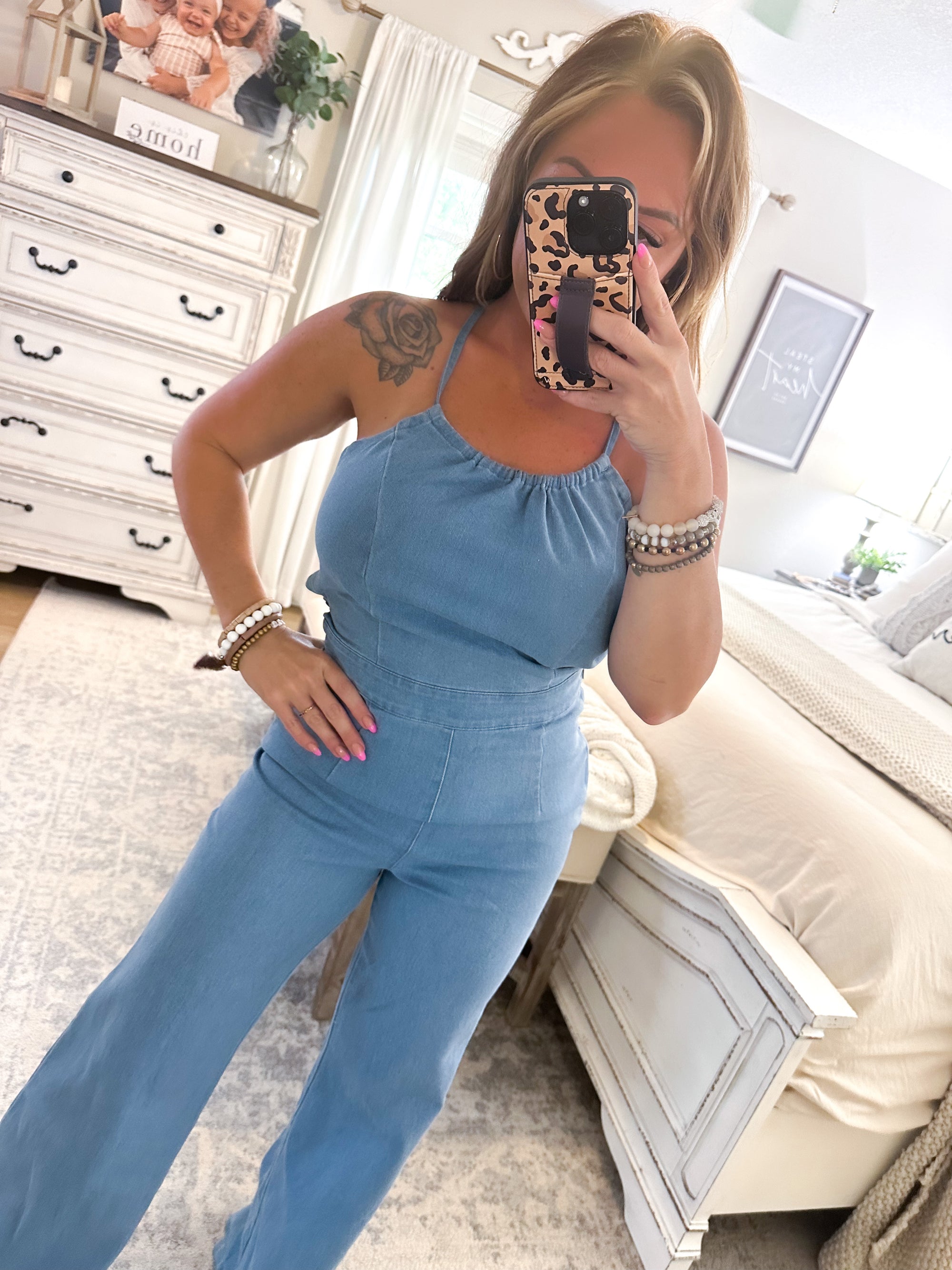 Blooming Love Washed Denim Jumpsuit