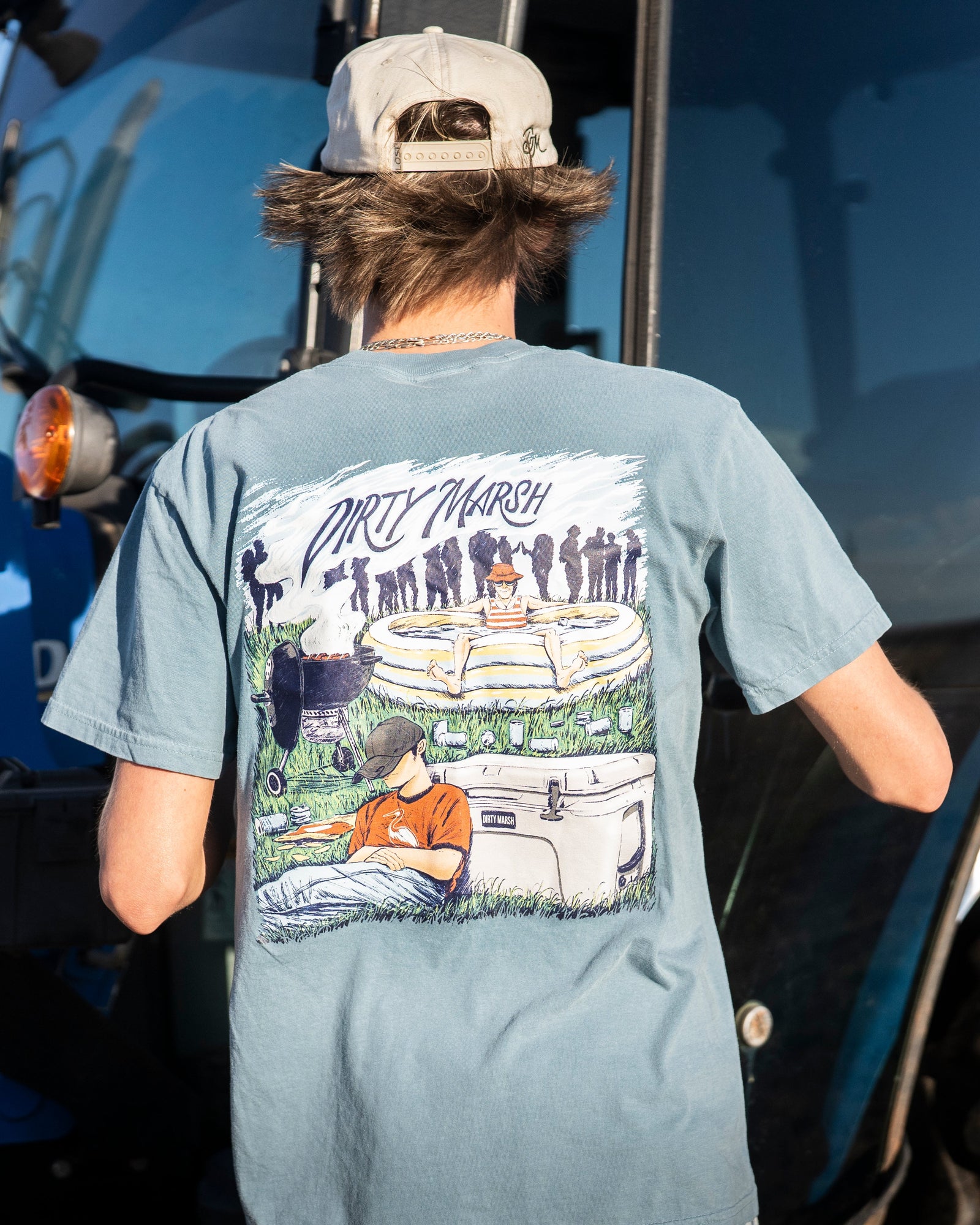 Dirty Marsh Hood Eats Tee - Ice Blue