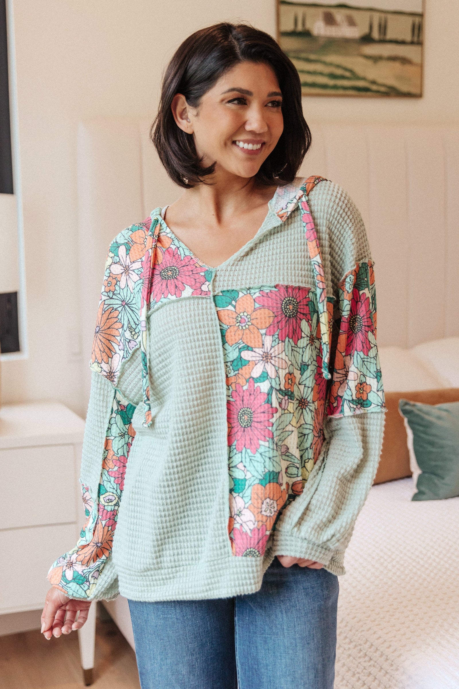 Get Started Floral Color Block Hoodie