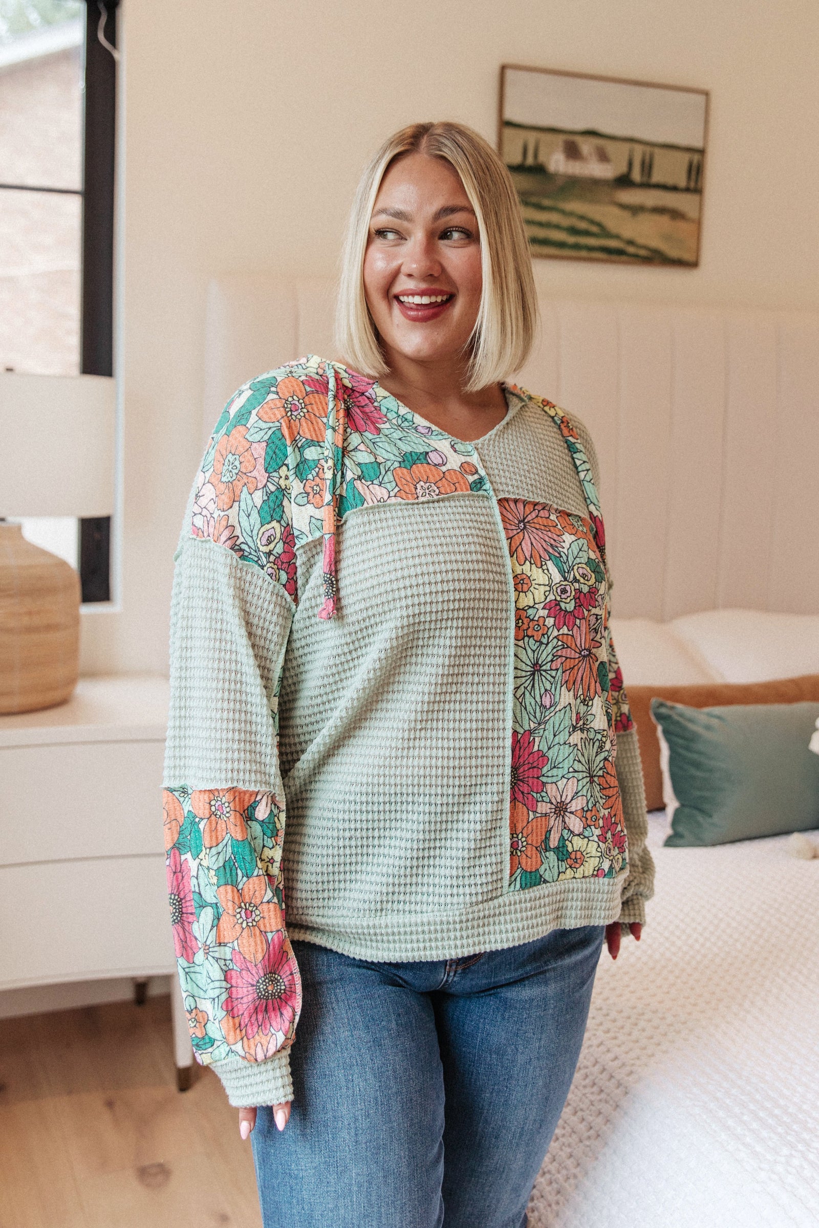 Get Started Floral Color Block Hoodie