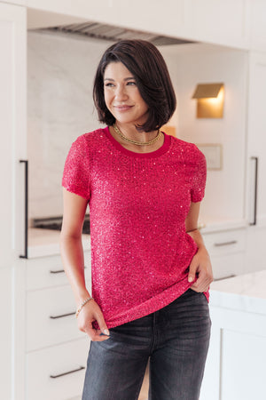 Glimmering Night Sequin Top in Hot Pink
