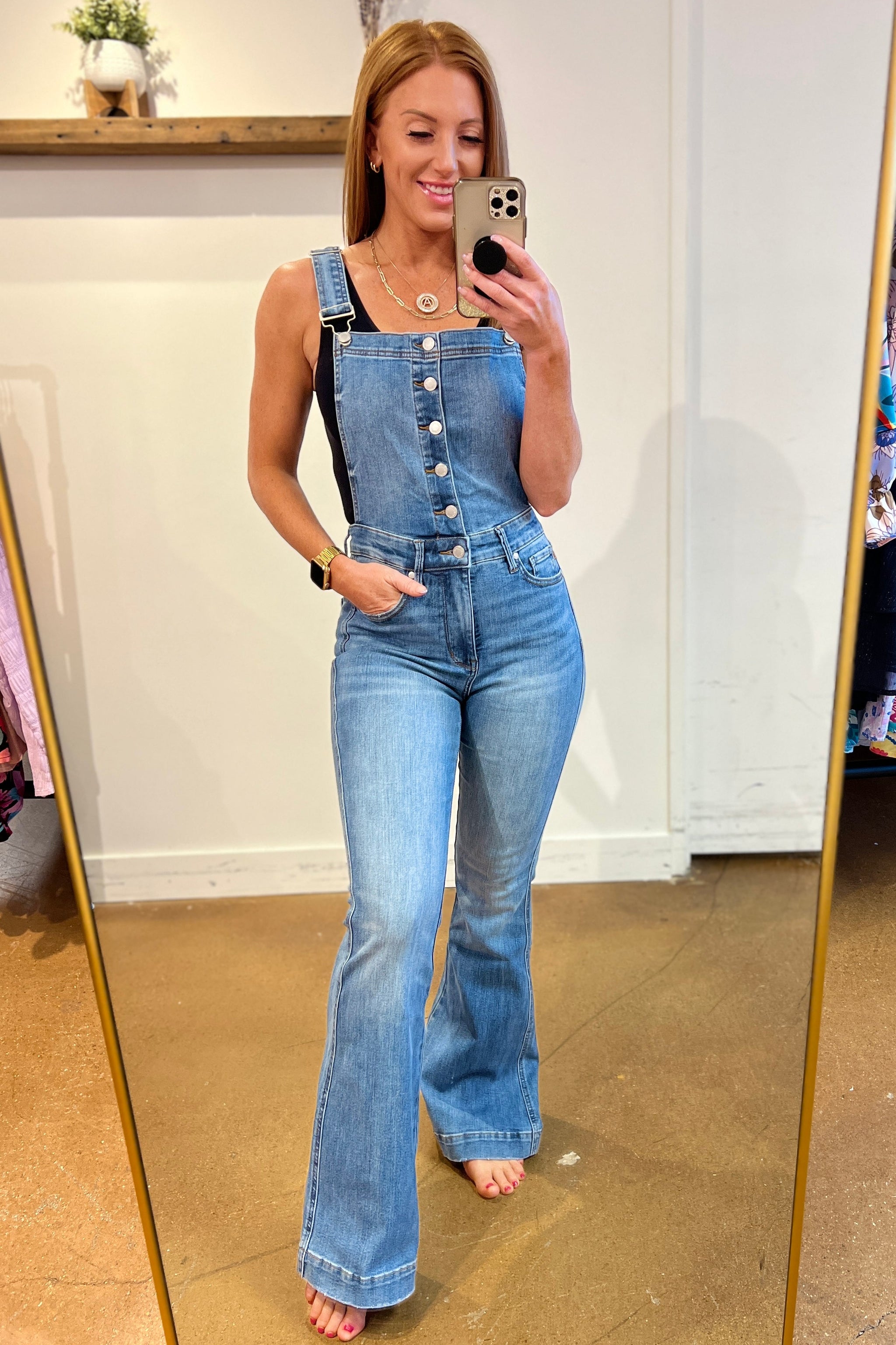 Izzy Control Top Retro Flare Overalls - Tennessee Jane Izzy Control Top Retro Flare Overalls - Tennessee Jane