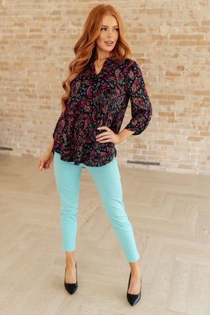 Lizzy Top in Black Paisley