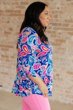 Lizzy Top in Royal and Pink Paisley