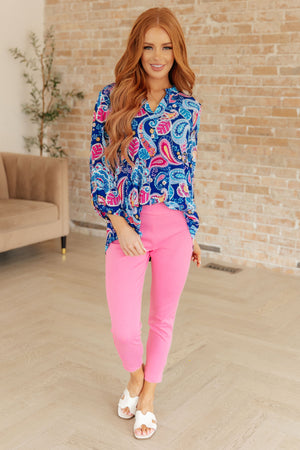 Lizzy Top in Royal and Pink Paisley