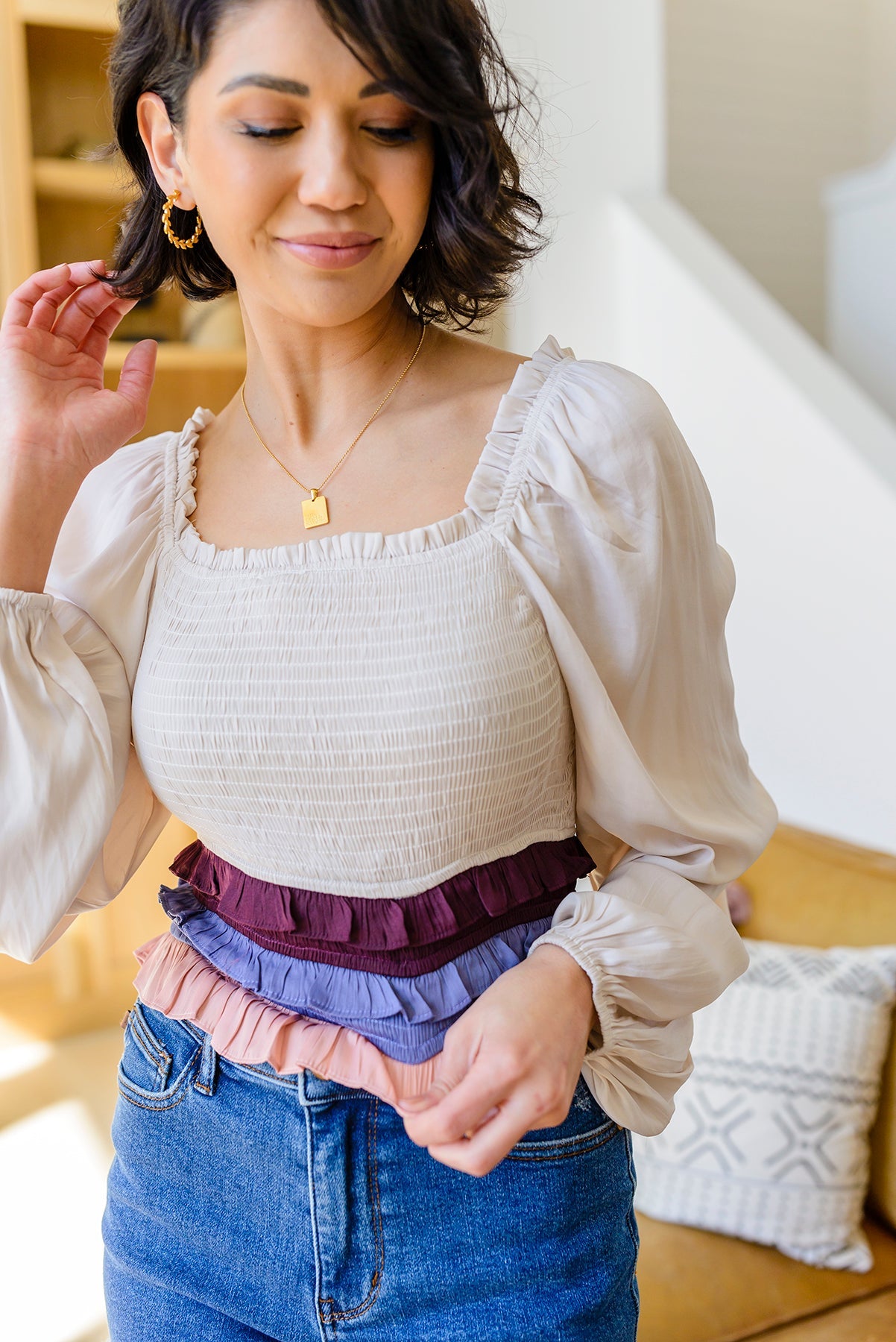smocked ruffle top