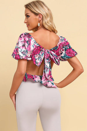 Floral Tied Cropped Peplum Blouse