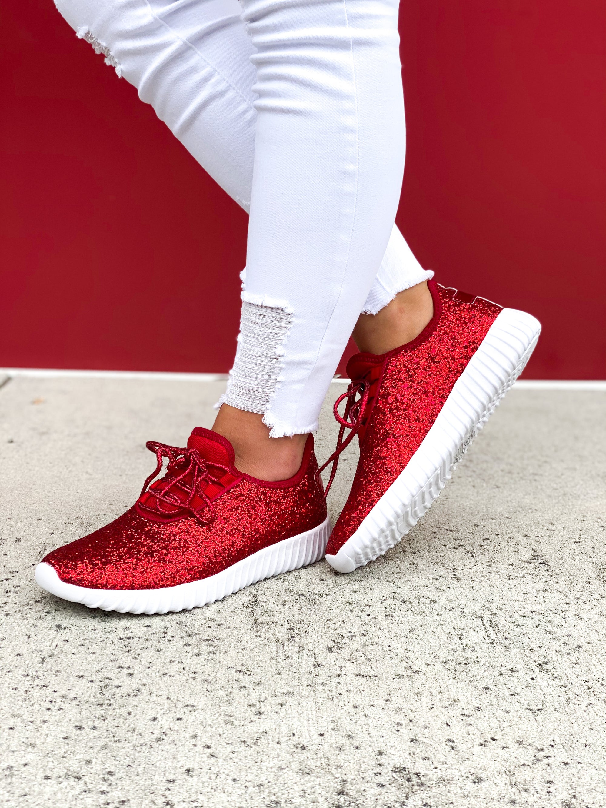 Trendy Glitter Sneakers - Red