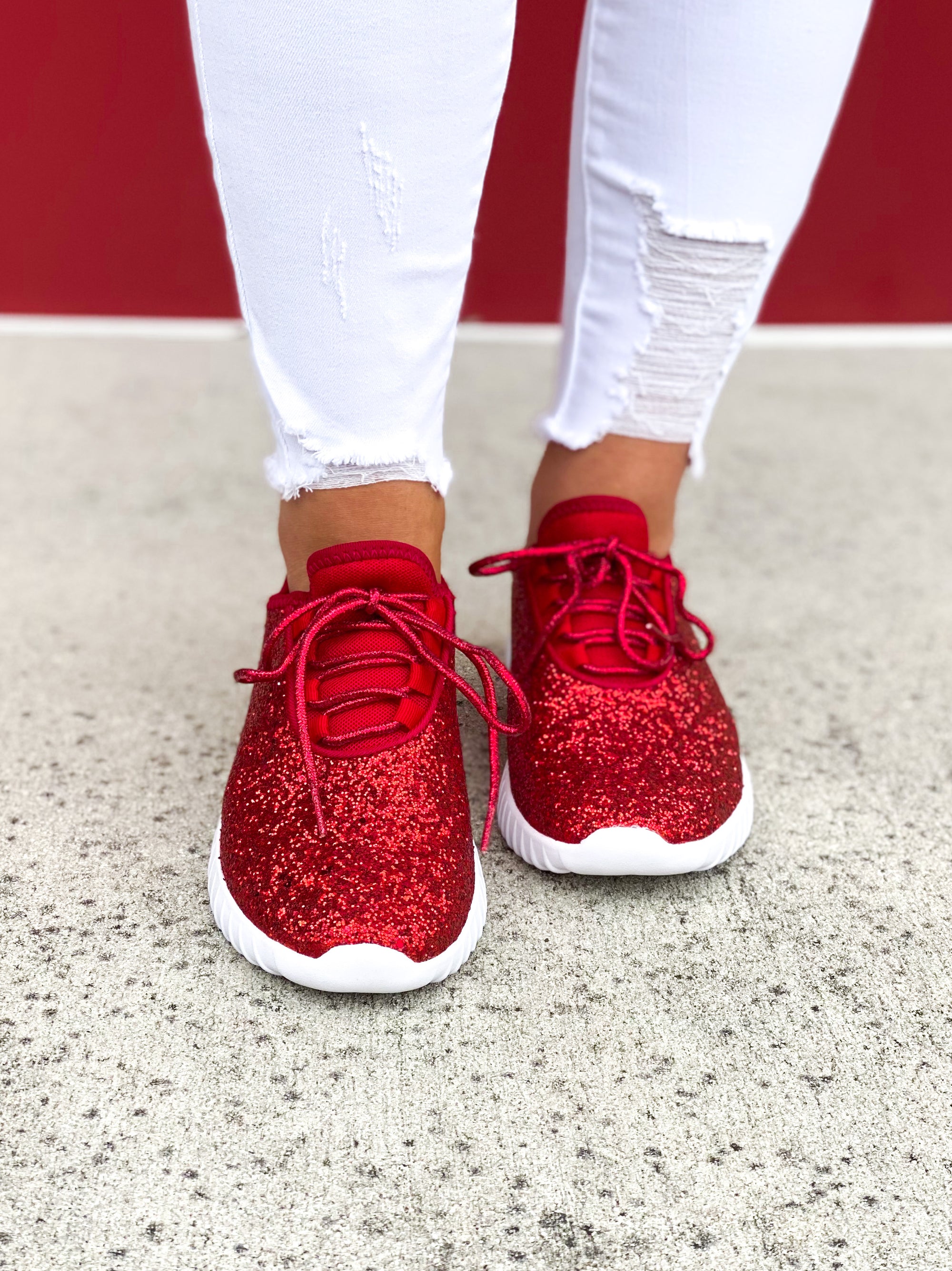 Trendy Glitter Sneakers - Red